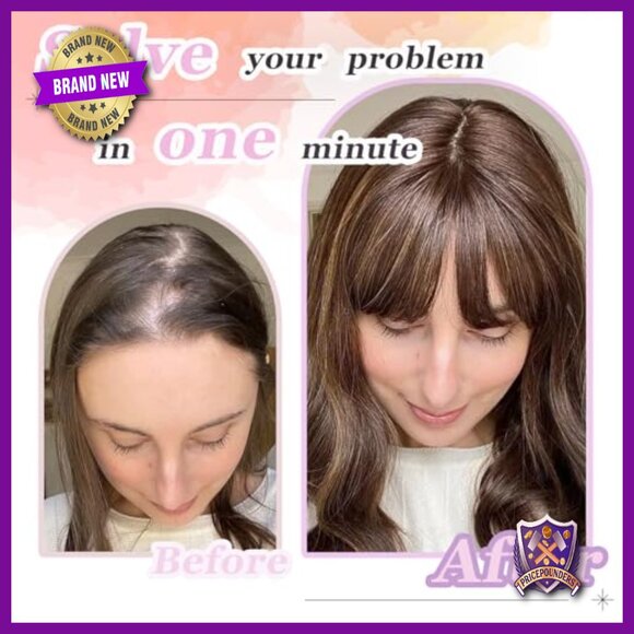 20 Inch Long Wavy Hair Topper with Clip-in Bangs for Thinning Crown main image 5